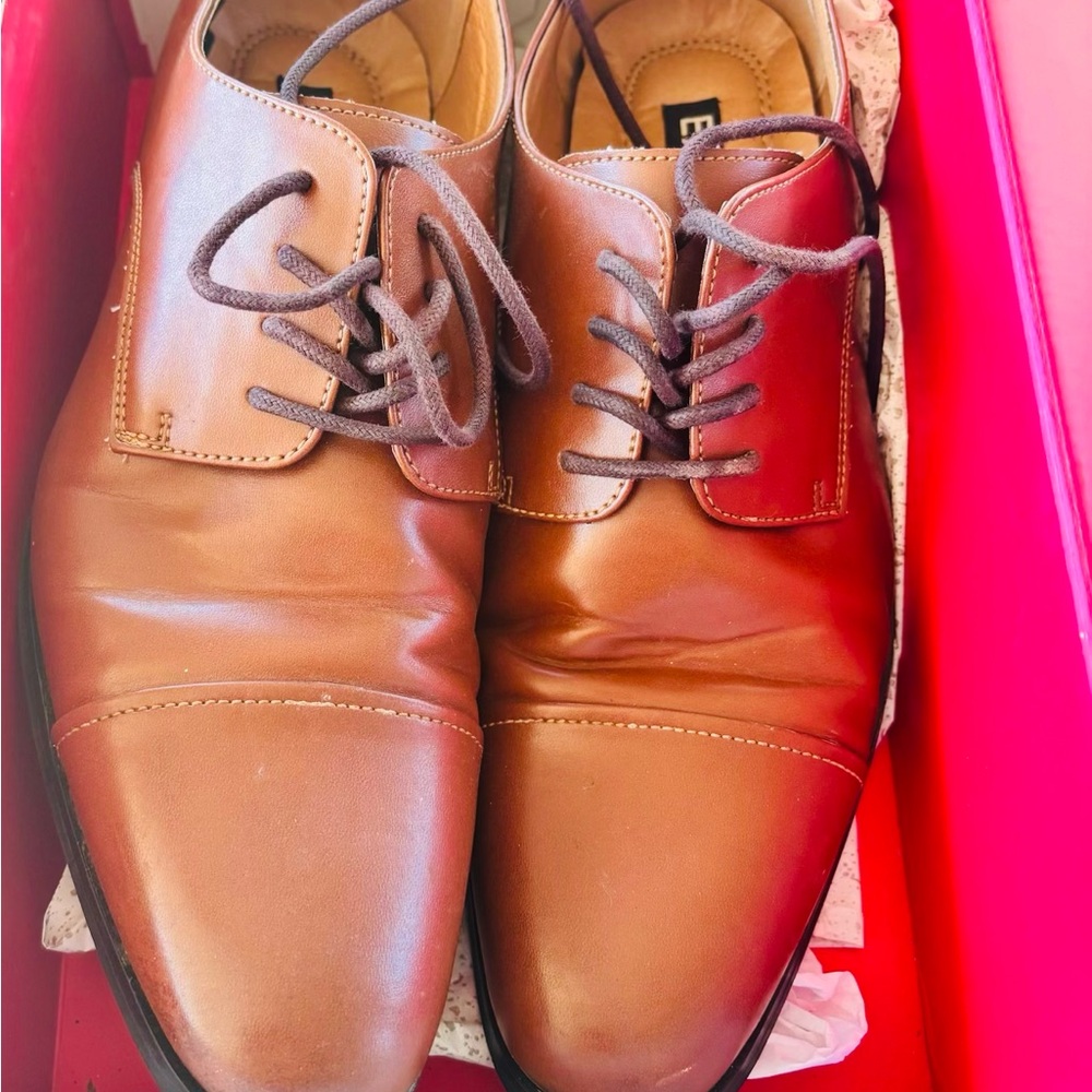 Express Men's Brown Leather Lace-Up Dress Oxfords